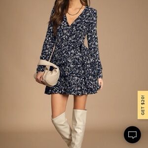 Lulu's Cute and Curated Navy Blue Floral Print Tered Mini Dress